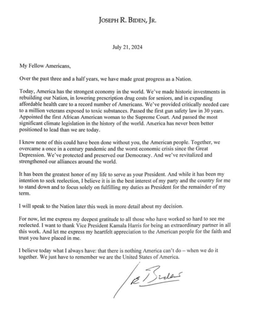 Letter written by Joe Biden 